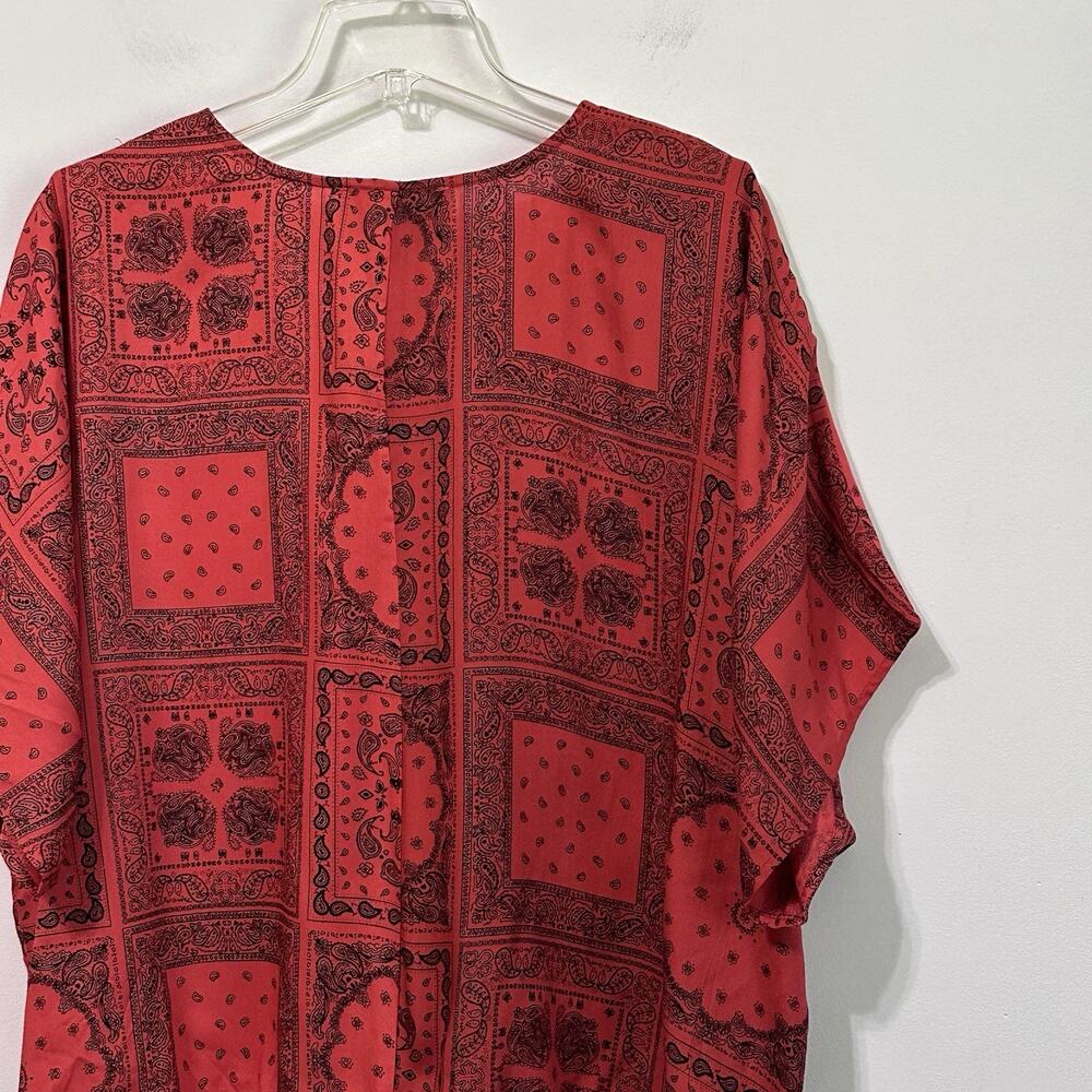 Ashley Stewart Top Plus 1X Popover V Neck Short Sleeve Red Bandana Shirt NEW - Picture 7 of 9